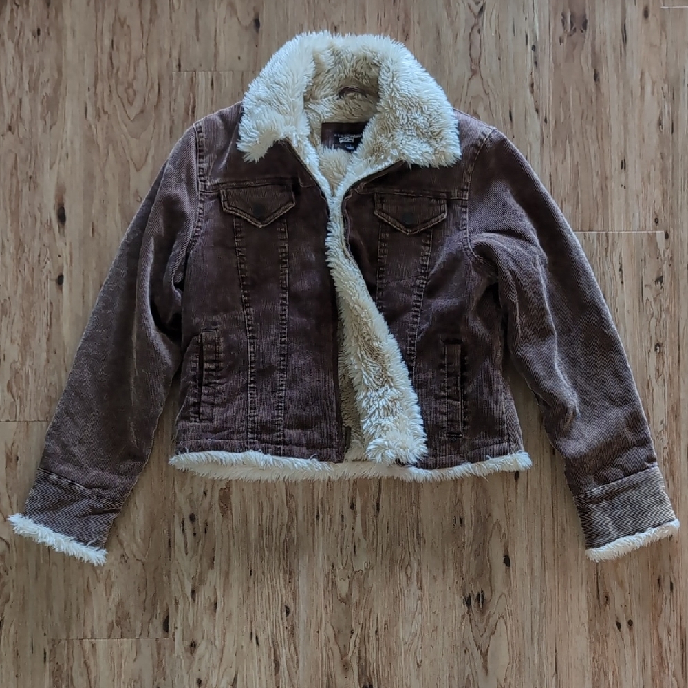 Black Rivet Cream Faux Fur Corduroy Jacket, Sz.L